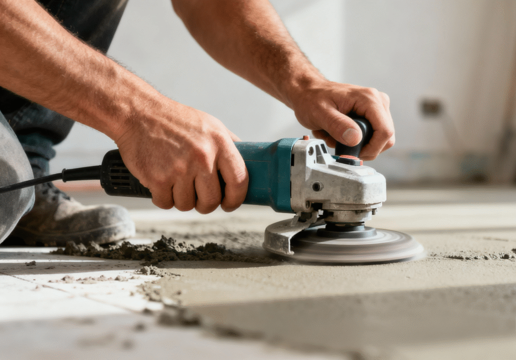 Untergrundarbeiten eines männlichen Fliesenlegers